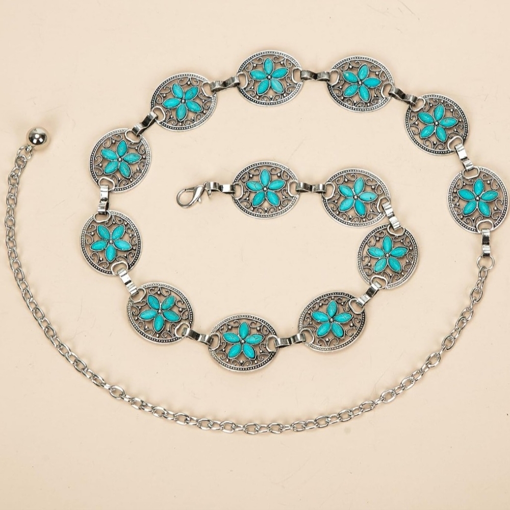 New turquoise color concho chain belt 46"
